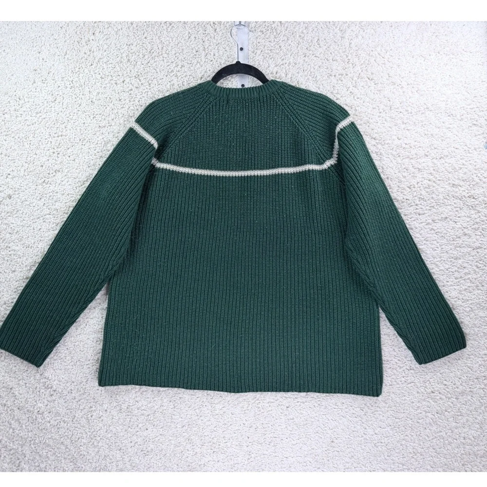 Vintage Express Sweater Women XL Green Ribbed Knit Crewneck Raglan Stripe - Picture 7 of 7